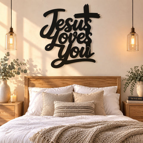 Jesus Loves You Laser SVG | Christian Cross DXF | Faith Wall Decor Laser Cut File | CNC Plasma Metal Art SVG HappyDesignStudio 