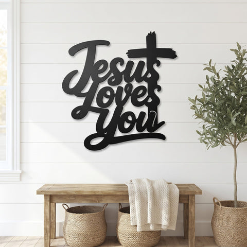 Jesus Loves You Laser SVG | Christian Cross DXF | Faith Wall Decor Laser Cut File | CNC Plasma Metal Art SVG HappyDesignStudio 