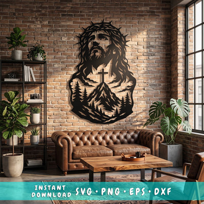 Jesus Mountain Cross Laser SVG | Christian Metal Wall Art DXF | CNC Plasma Cut File | Laser Cut Svg | Religious Decor SVG HappyDesignStudio 