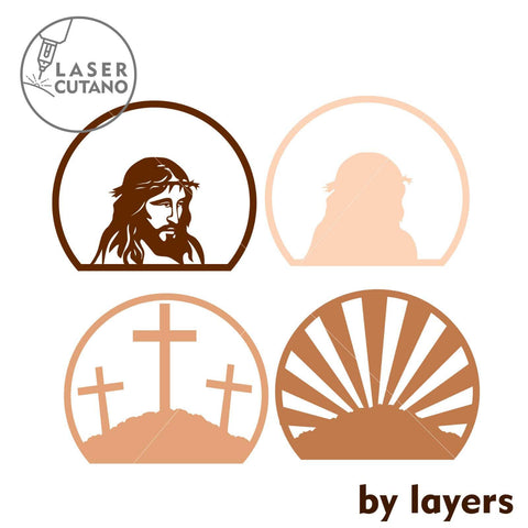 JESUS Multilayer Wall Decor, Laser Cut Template, Wood Cut and Paper Cut Files SVG LaserCutano 