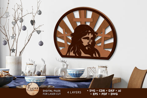 JESUS Multilayer Wall Decor, Laser Cut Template, Wood Cut and Paper Cut Files SVG LaserCutano 