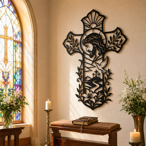 Jesus on Cross Laser SVG | Christian Metal Wall Art DXF | Crown of Thorns Svg | Religious Laser Cut File | CNC Plasma Cut | Faith Wall Decor SVG HappyDesignStudio 