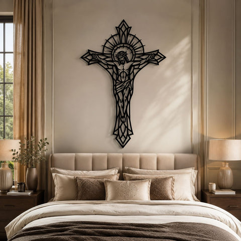 Jesus on Cross Laser SVG | Christian Wall Art DXF | Crucifix Metal Art File | Religious Plasma CNC Cut Design | Laser Cut Svg Png Eps Dxf SVG HappyDesignStudio 