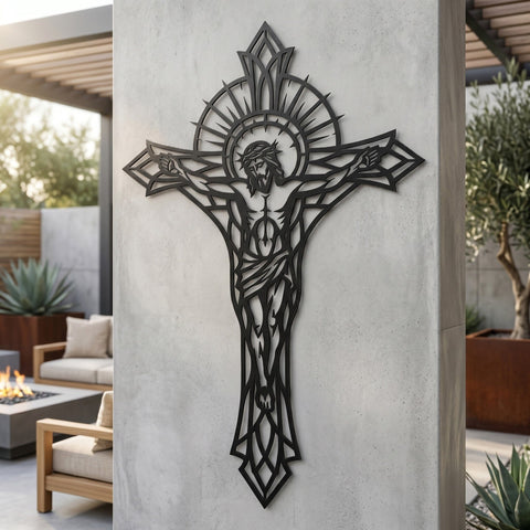 Jesus on Cross Laser SVG | Christian Wall Art DXF | Crucifix Metal Art File | Religious Plasma CNC Cut Design | Laser Cut Svg Png Eps Dxf SVG HappyDesignStudio 