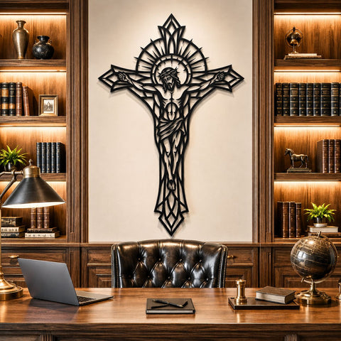 Jesus on Cross Laser SVG | Christian Wall Art DXF | Crucifix Metal Art File | Religious Plasma CNC Cut Design | Laser Cut Svg Png Eps Dxf SVG HappyDesignStudio 