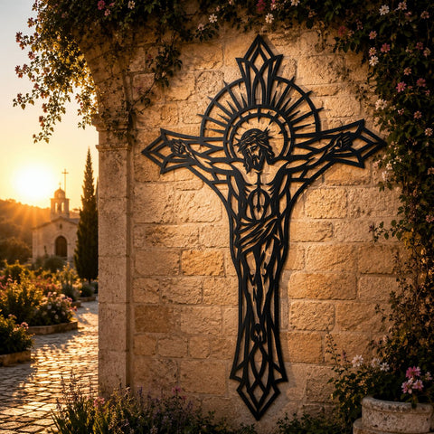 Jesus on Cross Laser SVG | Christian Wall Art DXF | Crucifix Metal Art File | Religious Plasma CNC Cut Design | Laser Cut Svg Png Eps Dxf SVG HappyDesignStudio 