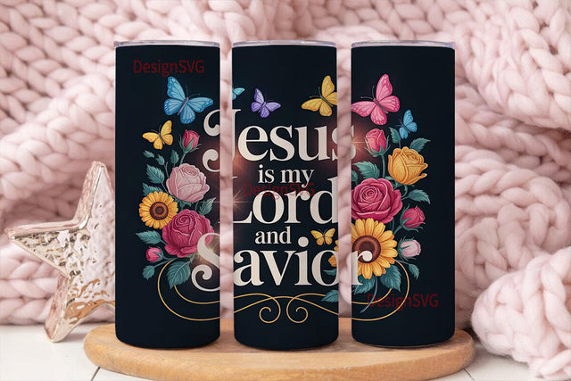 Jesus Savior Floral Butterfly Tumbler Sublimation DesignSVG 