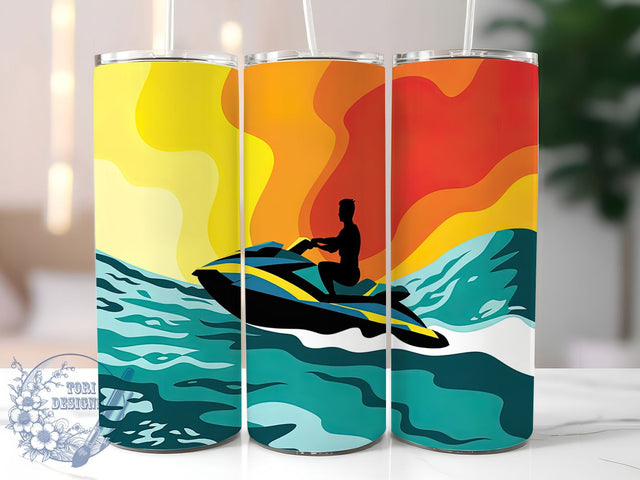 Jet Ski Ocean Splash 20oz Tumbler, Ocean Splash Wrap, 20oz Sublimation Wrap, Tropical Sunset Cup, Water Sports Design, Summer Adventure Tumbler, Beach Life Gift Sublimation ToriDesigns 