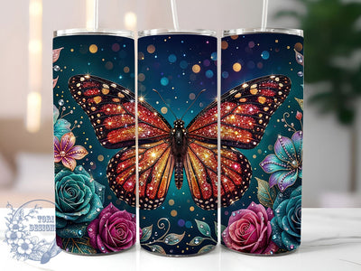 Jewel Butterfly Roses 20oz Tumbler, Butterfly Motif, Rose Floral, Jewel Design, Elegant Charm, Whimsical Touch, 20oz Wrap, Sublimation Tumbler Sublimation ToriDesigns 