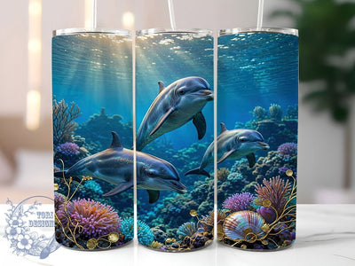 Jewel Dolphins Fantasy 20oz Tumbler, Dolphin Fantasy, Jewel Design, Ocean Theme, Sublimation Wrap, 20oz Tumbler, Mystical Aesthetic, Marine Charm Sublimation ToriDesigns 