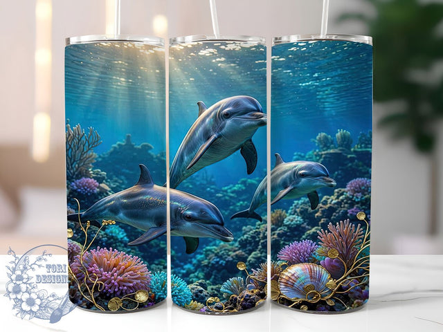 Jewel Dolphins Fantasy 20oz Tumbler, Dolphin Fantasy, Jewel Design, Ocean Theme, Sublimation Wrap, 20oz Tumbler, Mystical Aesthetic, Marine Charm Sublimation ToriDesigns 