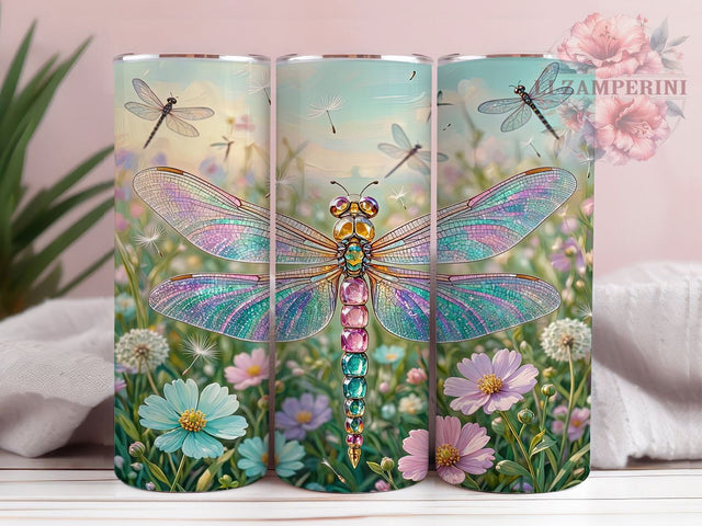 Jewel Dragonfly Art 20oz Tumbler, Dragonfly Motif, Jewel Accent, Artistic Theme, Elegant Design, Nature Flair, Sublimation Wrap, 20oz Tumbler Sublimation Li Zamperini 