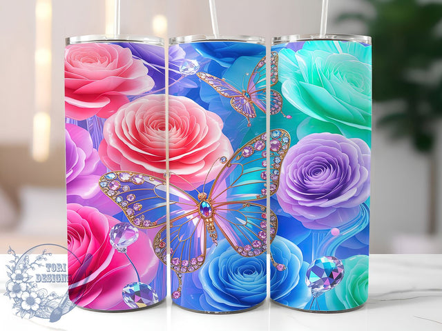 Jewel Floral Butterfly Tumbler, Floral Butterfly Design, Butterfly Tumbler Art, 20Oz Sublimation Wrap, Jewel Tone Print, Elegant Floral Theme, Tumbler Sublimation Sublimation ToriDesigns 