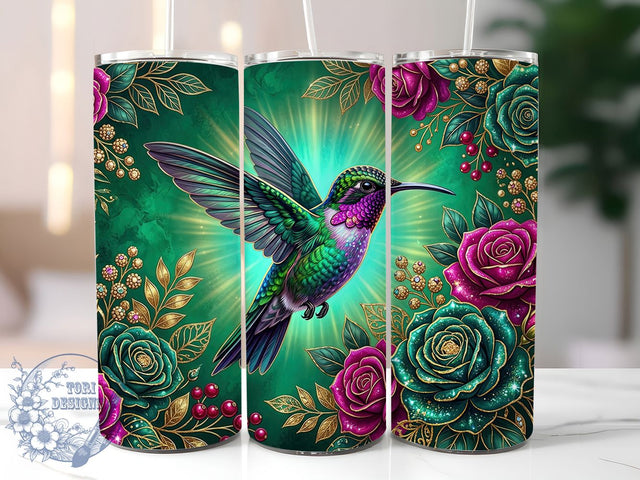 Jewel Hummingbird 20oz Tumbler, Jewel hummingbird design, Hummingbird tumbler wrap, 20oz skinny tumbler, Sparkly bird print, Sublimation tumbler wrap, Gemstone hummingbird design Sublimation ToriDesigns 