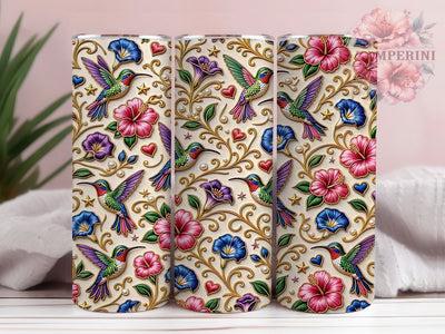 Jewel Hummingbird Bloom 20oz Tumbler, Jewel Motif, Hummingbird Theme, Bloom Design, Whimsical Style, Elegant Charm, Skinny Tumbler, Sublimation PNG Sublimation Li Zamperini 