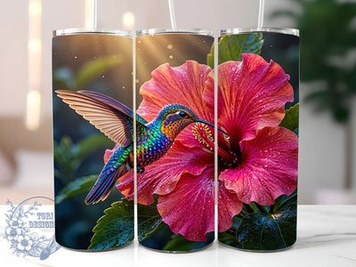 Jewel Hummingbird Hibiscus 20oz Tumbler, Jewel Hummingbird, Hibiscus Flower, Botanical Design, Tropical Floral, Nature Inspired, 20oz Wrap, Sublimation Tumbler Sublimation ToriDesigns 