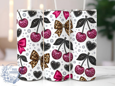 Jewel Pink Cherry Bow 20oz Tumbler, Jewel Pink Cherry Bow, 20oz Tumbler Wrap, Sublimation Design, Cute Fruit Art, Digital Download, Tumbler PNG, Jewel Cherry Bow Wrap Sublimation ToriDesigns 