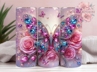 Jewel Rose Butterfly Tumbler, Rose Tumbler, Butterfly Wrap, Floral Sublimation, Elegant Tumbler Design, Jewel Rose, Butterfly Floral Sublimation Li Zamperini 