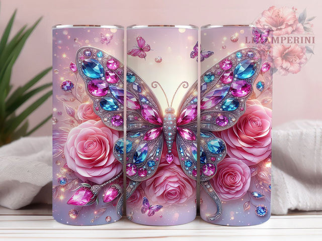 Jewel Rose Butterfly Tumbler, Rose Tumbler, Butterfly Wrap, Floral Sublimation, Elegant Tumbler Design, Jewel Rose, Butterfly Floral Sublimation Li Zamperini 