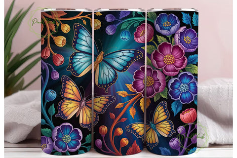 Jewel Tone Butterflies 20oz Wrap Sublimation PixelChick 