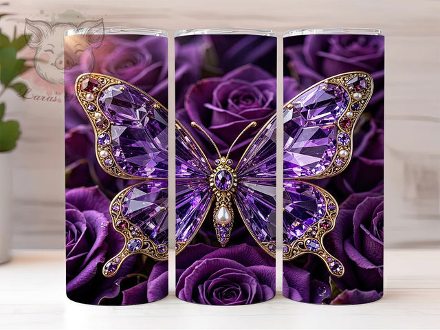 Jeweled Butterfly Fantasy 20oz Tumbler, Butterfly Motif, Jeweled Accent, Fantasy Theme, Magical Art Design, Whimsical Flair, Sublimation Wrap, 20oz Tumbler Sublimation Lara' s Designs 