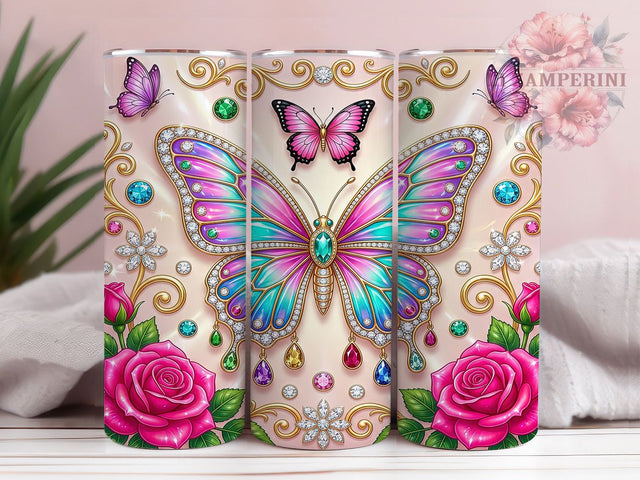 Jeweled Butterfly Gem 20oz Tumbler, Jeweled Butterfly, Butterfly Gem, Butterfly Tumbler, 20oz Tumbler, Jeweled Tumbler, Gem Tumbler, Tumbler Wrap Sublimation Li Zamperini 