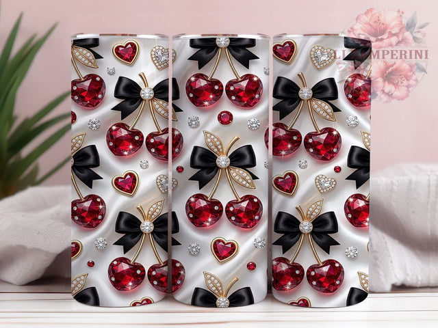 Jeweled Cherries 20oz Tumbler, Jeweled Cherries, Cherry Tumbler, Jeweled Cherry PNG, Cherry Tumbler PNG, Jeweled Fruit PNG, Cherry Sublimation, 20oz Tumbler Wrap Sublimation Li Zamperini 