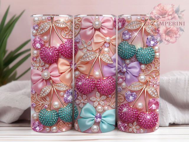 Jeweled Cherries 20oz Tumbler, Jeweled Cherries, Cherry Tumbler, Jeweled Cherry PNG, Cherry Tumbler PNG, Jeweled Fruit PNG, Cherry Sublimation, 20oz Tumbler Wrap Sublimation Li Zamperini 