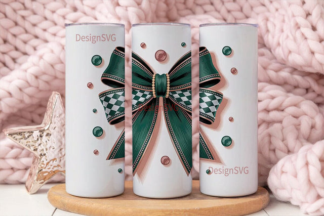 Jeweled Christmas Bow 20oz Tumbler Wrap Sublimation DesignSVG 