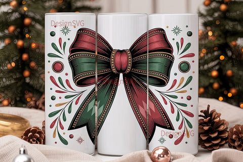 Jeweled Christmas Bow 20oz Tumbler Wrap Sublimation DesignSVG 