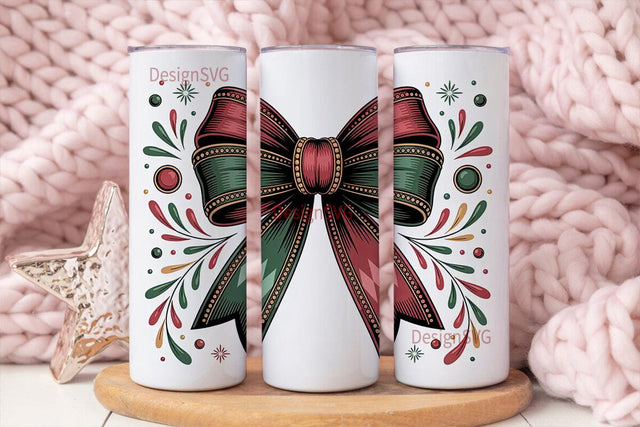 Jeweled Christmas Bow 20oz Tumbler Wrap Sublimation DesignSVG 
