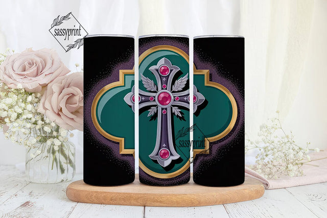 Jeweled Cross Tumbler Wrap Sublimation sassyprint 