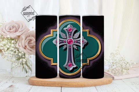 Jeweled Cross Tumbler Wrap Sublimation sassyprint 