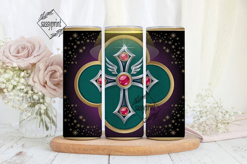Jeweled Cross Tumbler Wrap Sublimation sassyprint 