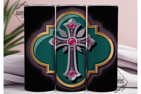 Jeweled Cross Tumbler Wrap Sublimation sassyprint 