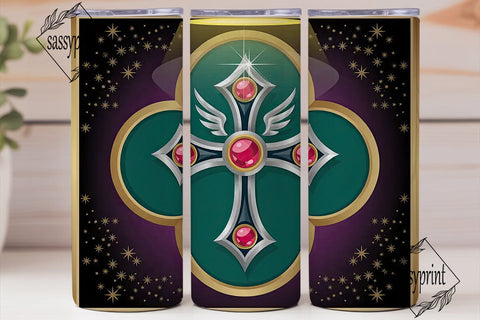 Jeweled Cross Tumbler Wrap Sublimation sassyprint 