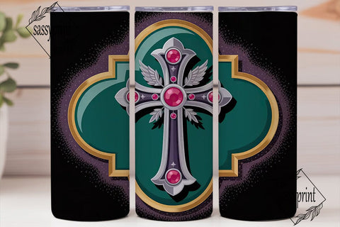 Jeweled Cross Tumbler Wrap Sublimation sassyprint 