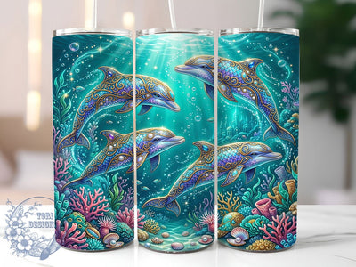 Jeweled Dolphin Ocean 20oz Tumbler, Jeweled Dolphin, Dolphin Ocean, Dolphin Tumbler, 20oz Tumbler, Ocean Tumbler, Jeweled Tumbler, Tumbler Wrap Sublimation ToriDesigns 