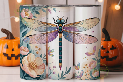 Jeweled Dragonfly Floral 20oz Tumbler Sublimation PixelChick 