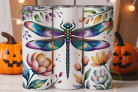 Jeweled Dragonfly Floral 20oz Tumbler Sublimation PixelChick 