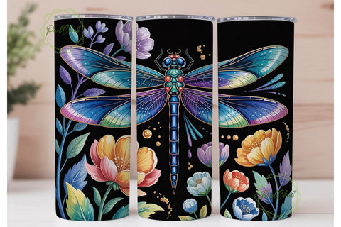 Jeweled Dragonfly Floral 20oz Tumbler Sublimation PixelChick 