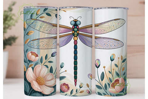 Jeweled Dragonfly Floral 20oz Tumbler Sublimation PixelChick 