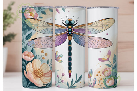 Jeweled Dragonfly Floral 20oz Tumbler Sublimation PixelChick 