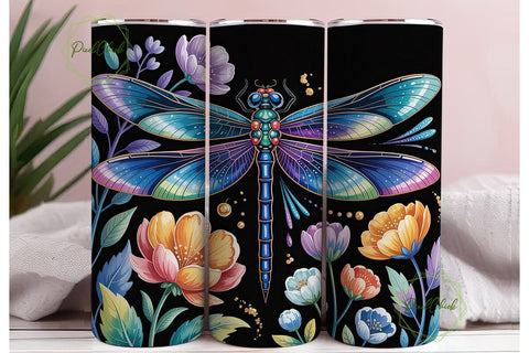 Jeweled Dragonfly Floral 20oz Tumbler Sublimation PixelChick 
