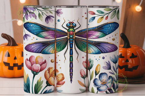 Jeweled Dragonfly Floral 20oz Tumbler Sublimation PixelChick 