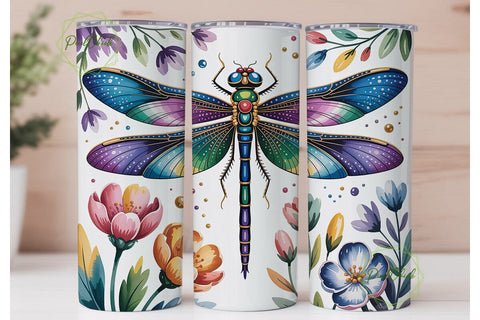 Jeweled Dragonfly Floral 20oz Tumbler Sublimation PixelChick 