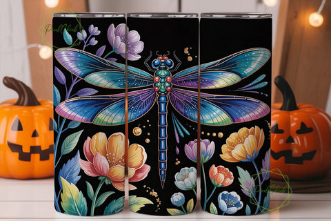 Jeweled Dragonfly Floral 20oz Tumbler Sublimation PixelChick 
