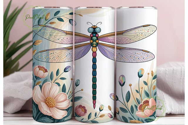Jeweled Dragonfly Floral 20oz Tumbler Sublimation PixelChick 