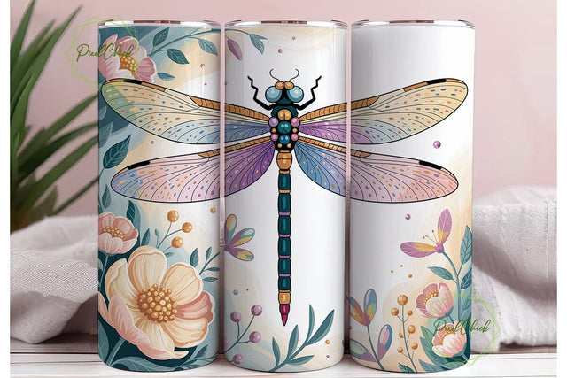 Jeweled Dragonfly Floral 20oz Tumbler Sublimation PixelChick 