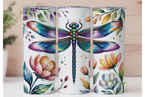 Jeweled Dragonfly Floral 20oz Tumbler Sublimation PixelChick 